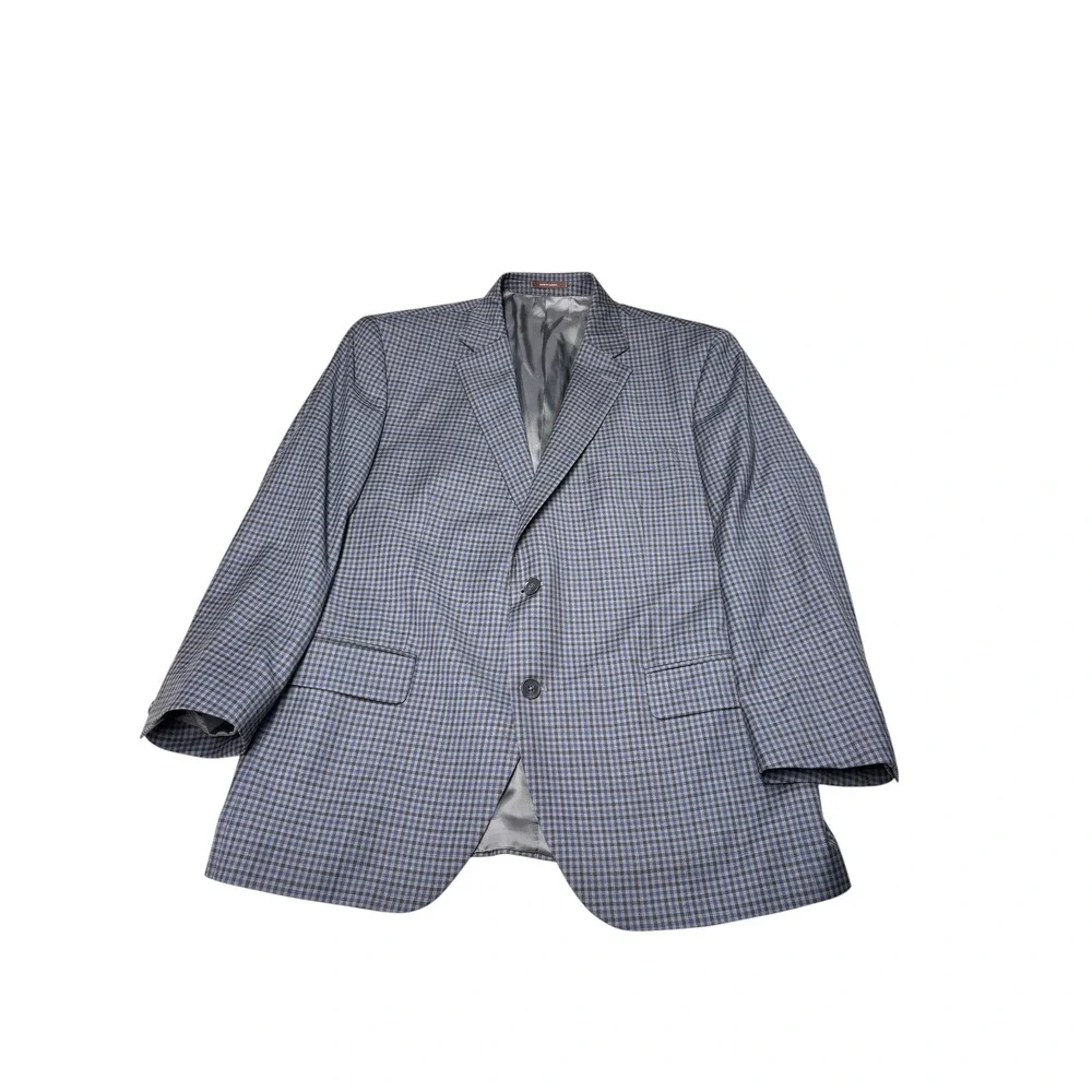Peter Millar Mens 44S Wool Sport Coat Blazer Blue Grey Check Made in Canada